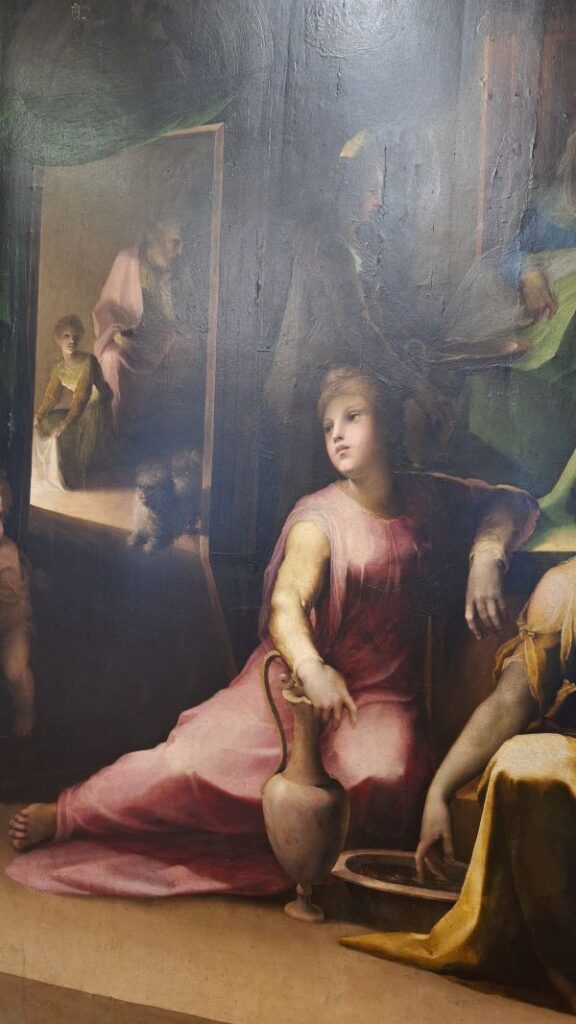 Dettagli del quadro di Domenico di Pace detto Beccafumi, Nascita di Maria Vergine