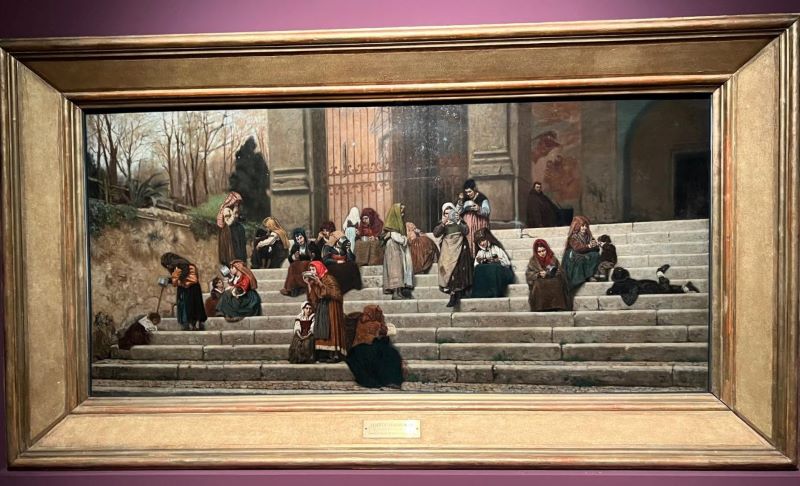 I poveri sui gradini del convento Aracoeli di Roma, olio su tela di Zandomeneghi