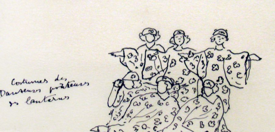 Costumes_dHenri_Matisse_pour_le_chant_du_rossignol_(les_Ballets_russes,_Opéra)_(4550388400) disegno realizzato da Henri Matisse per i costumi del balletto "il canto dell'usignolo"